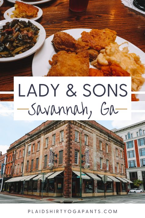 The Lady and Sons is the perfect way to spend lunch in Savannah Georgia. From Fried chicken, to collard greens all the way to ooey gooey cake this Paula Deen restaurant is sure to fill you up! | where to eat in Savannah, Georgia | Paula Deen Restaurants | Savannah things to do | Savannah Georgia itinerary | Savannah places to eat | Things to do in Savannah for ladies | Savannah weekend Paula Deen Restaurant, Georgia Itinerary, Gooey Cake, Drink Bucket, Southern States, Trip Destinations, Georgia Travel, Visit Usa, Usa Travel Guide