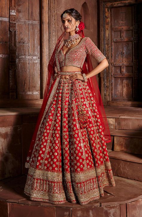 Red sequin lehenga