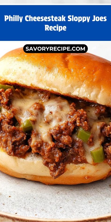 Elevate your dinner with a Philly Cheesesteak Sloppy Joes Recipe that’s easy to make and full of flavor! Juicy ground beef meets flavorful spices and melted cheese for a tasty meal. Perfect for family gatherings or casual nights in, this ground beef recipe will become a new favorite in your home! Cheesesteak Sloppy Joes, Hot Beef Sandwiches, Philly Cheesesteak Sloppy Joes, Sloppy Joe Recipe Easy, Cheesy Sandwich, Beef Sandwich Recipes, Ground Beef Recipe, Savory Recipe, Joe Recipe