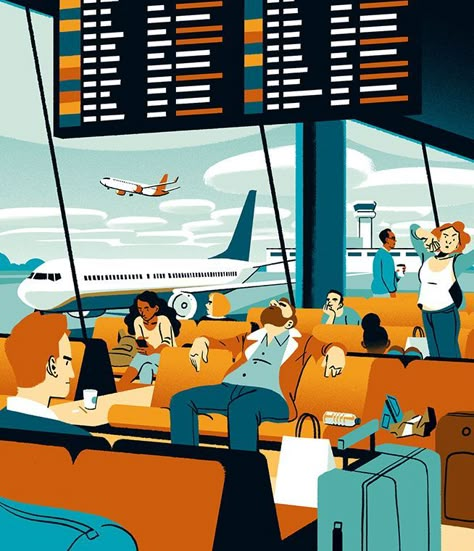 Tommy Parker, Transport Illustration, Storyboard Illustration, Devon Uk, 背景 シンプル, Aviation Art, People Illustration, Flat Illustration, Editorial Illustration