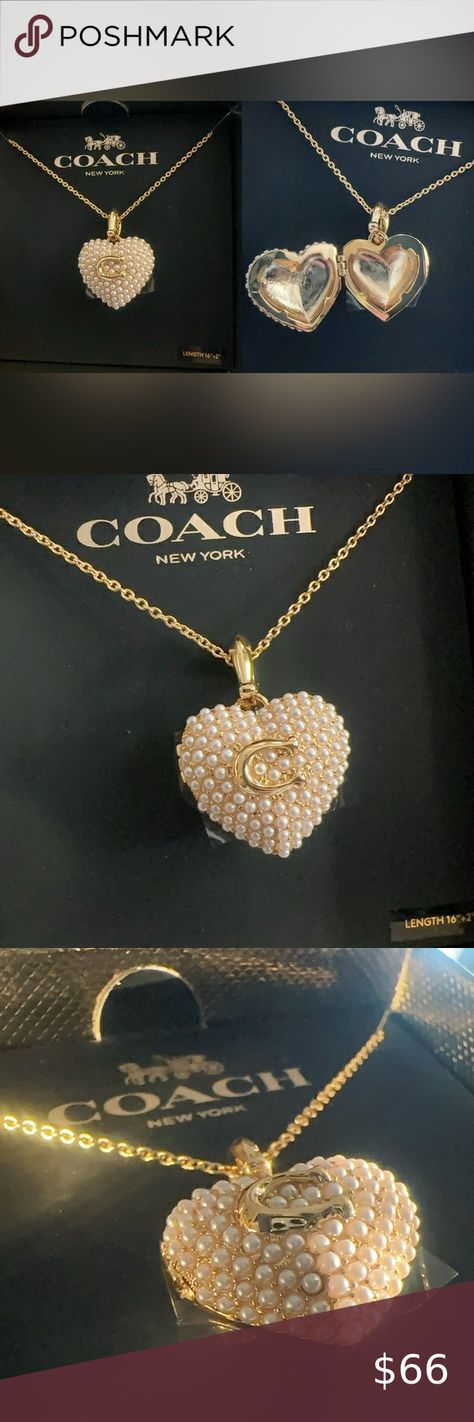 COACH Signature Pearls Paved Heart Locket Pendant Necklace Gold-tone $125 W/box The Letter C, Coach Jewelry, Locket Pendant Necklace, Letter C, Heart Locket, Gold Pendant Necklace, Jewelry Lover, Necklace Gold, Locket