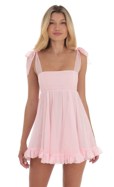 Shimmer Ruffle Babydoll Dress in Pink | LUCY IN THE SKY