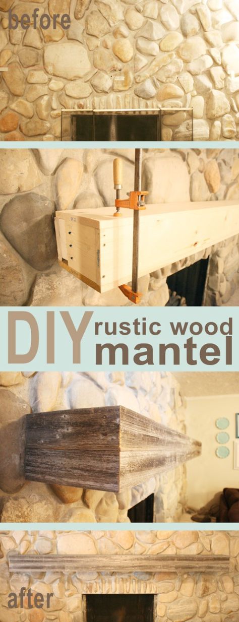 Learn how to add a rustic wood mantel to a stone fireplace. Get all our tips and trick for getting this look at Remodelaholic.com #fireplace #mantel #woodmantel #stonefireplace #tutorial #diy #diymantel Wood Mantel, Wood Mantle, Wooden Fireplace, Wood Mantels, Floating Shelves Diy, Estantes Flotantes, Fireplace Makeover, Samos, Fireplace Mantel