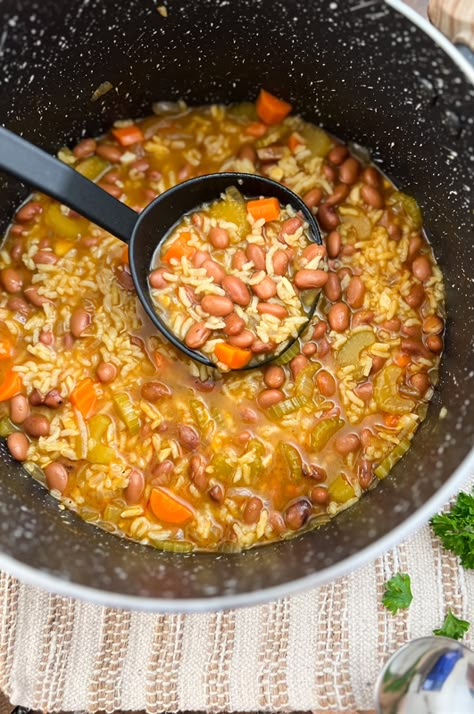 COZY Pinto Bean & Rice Stew | HEART-HEALTHY One Pan Recipe Rice And Beans Soup, Recipes For Dried Beans, Lunches With Beans, Instapot 15 Bean Soup Recipe No Soak, Rice And Bean Meals, Pinto Bean Soup Crockpot, Meals With Pinto Beans, Rice And Bean Recipes, Leftover Pinto Bean Recipes