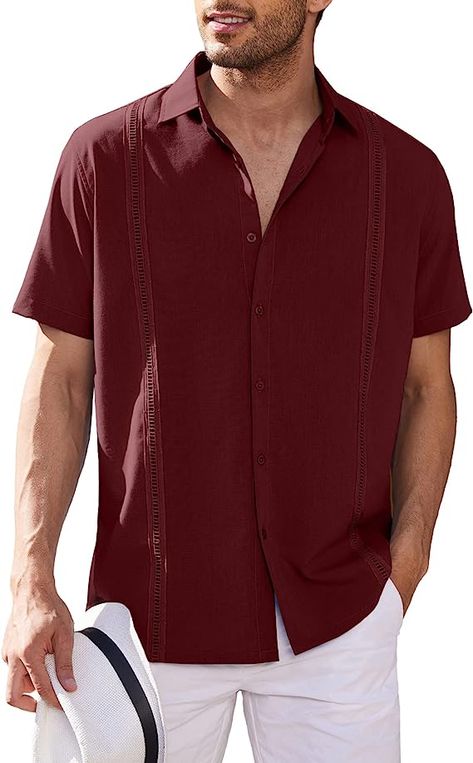 COOFANDY Mens Short Sleeve Cuban Guayabera Shirt Casual Summer Beach Button Down Shirts Office Casual Men, Summer Work Outfits Office Casual, Cuban Guayabera, Summer Work Outfits Office, Cuban Shirt, Cuban Shirts, Mens Clothing Brands, Guayabera Shirt, Summer Work Outfits