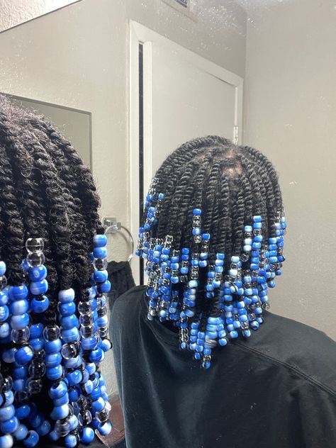 #naturalhair #twist #twostrandtwist #menhairstyle Twist With Curly Pieces, 2 Strand Twist With Beads, Twisted Braids Hairstyles, Twist Braids Hairstyles Short, Twist Outs On Natural Hair Short, Twist With Beads, Twists With Beads, Cornrow Braids Men, Color Twist