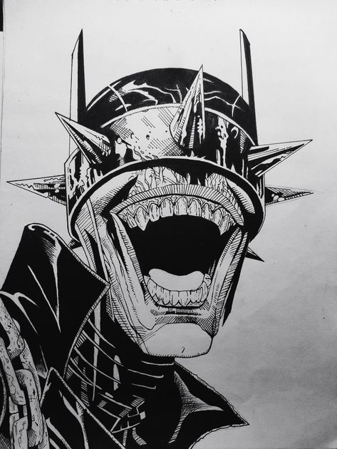 Batman Who Laughs Black And White, Batman Who Laughs Sketch, Batman Pp, Batman Who Laughs Art, Batman Who Laughs Drawing, Batman Who Laughs Tattoo, Art Black And White Drawings, Batman Laughing, Laughing Batman