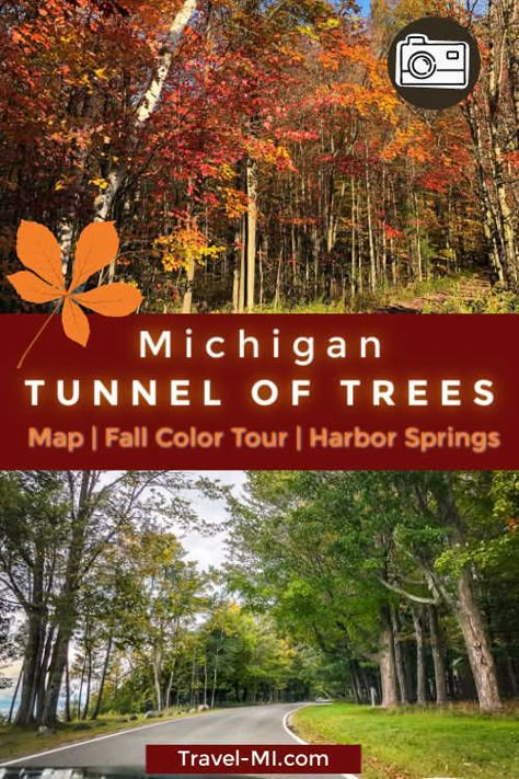 Michigan Tunnel of Trees Map - Harbor Springs Fall Color Tour, Pond Hill Farm, Good Hart and Cross Village in Northern Michigan - Road Trip Tunnel Of Trees Michigan, Michigan Hiking, Harbor Springs Michigan, Tunnel Of Trees, Michigan Fall, Travel Michigan, Copper Harbor, Petoskey Michigan, Tree Map