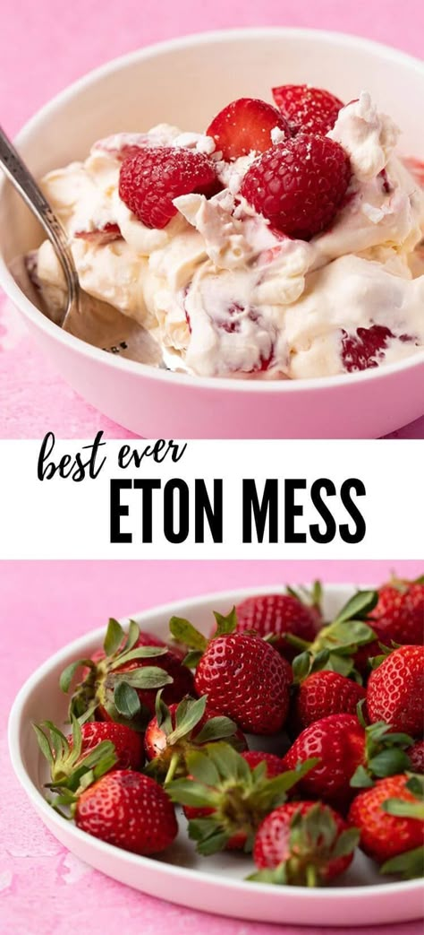 Eaton Mess Recipe, Eton Mess Recipe, Eaton Mess, Strawberries And Raspberries, Bake Gluten Free, British Desserts, Meringue Recipe, No Bake Recipes, British Recipes