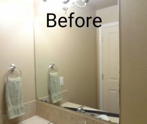 Two Sink Mirror Ideas, Small Bathroom Vanity Mirror Ideas, Peel And Stick Mirror Ideas, Mirror Edges Ideas, Mirror Border Diy, Small Bathroom Mirror Ideas, Update Bathroom Mirror, Bathroom Mirror Makeover Frames, Diy Mirror Frame Bathroom