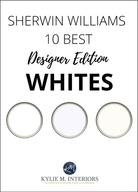 9 BEST White Paint Colors, Sherwin Williams Designer Edition (Emerald) - Kylie M Interiors Popular White Paint Colors, Eider White Sherwin Williams, Popular White Paint, Paint Colors Sherwin Williams, Best White Paint Colors, Decorators White Benjamin Moore, Off White Paint Colors, Sherwin Williams Green, Bathroom Wall Colors