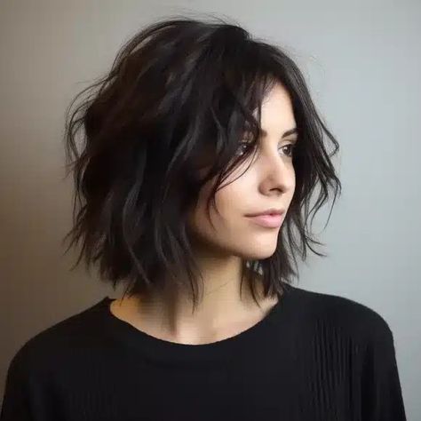 83 Trending Medium-Length Shag Haircut Ideas A Line Bob Wavy Hair, Short Shag With Curtain Bangs, Edgy Medium Length Hair, Shoulder Length Shag, Corte Shaggy, Bob Hairstyle Ideas, Layered Haircuts Shoulder Length, Edgy Short Haircuts, Shaggy Bob Haircut