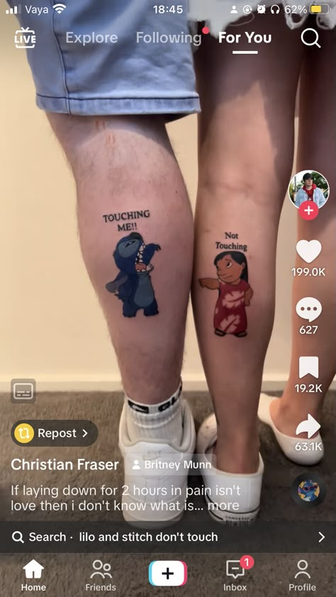 Bestie Disney Tattoos, Best Friend Stitch Tattoos, Tattoos To Get With Your Mom And Sister, Best Friend Tattoos Stitch, Matching Tattoos Lilo And Stitch, Lilo And Stitch Tattoo Ideas Matching, Stitch Best Friend Tattoos, Lilo And Stitch Sibling Tattoo, Leo And Stitch Tattoo