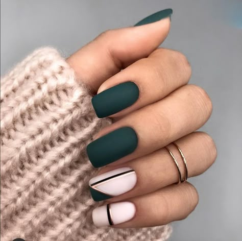 Fall Acrylic, Matte Nail Art, Dark Green Nails, Matte Nails Design, Fall Acrylic Nails, Nails Medium, Nails 2023, White Nail, Dipped Nails