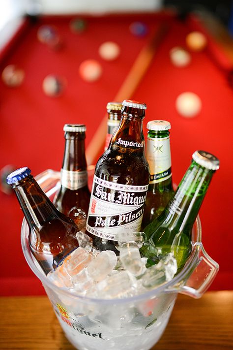 Have a beer bucket with your mates over a game of pool. Bucket Of Beer, San Miguel Beer, Beer Bucket, Signature Drinks, Drinking Beer, Barware, Beer, Pool, Drinks