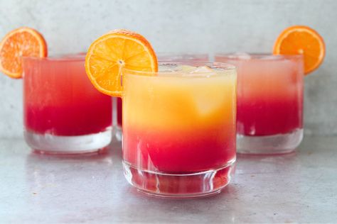 Byyyee, Tequila Sunrise. Helllooo, Tequila SunsetsDelish Tequila Sunset Recipe, Tequila Based Cocktails, Tequila Drinks Recipes, Tequila Sunset, Sunset Drink, Best Tequila, Tequila Drinks, Best Cocktail Recipes, Shot Recipes