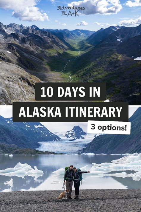 The ULTIMATE 10 day Alaska road trip (3 itinerary options!) - Adventures of A+K Alaska Itinerary, Alaska Road Trip, Alaska National Parks, Kenai Fjords National Park, Kenai Peninsula, Glacier Lake, Visit Alaska, Alaska Vacation, Kenai Fjords