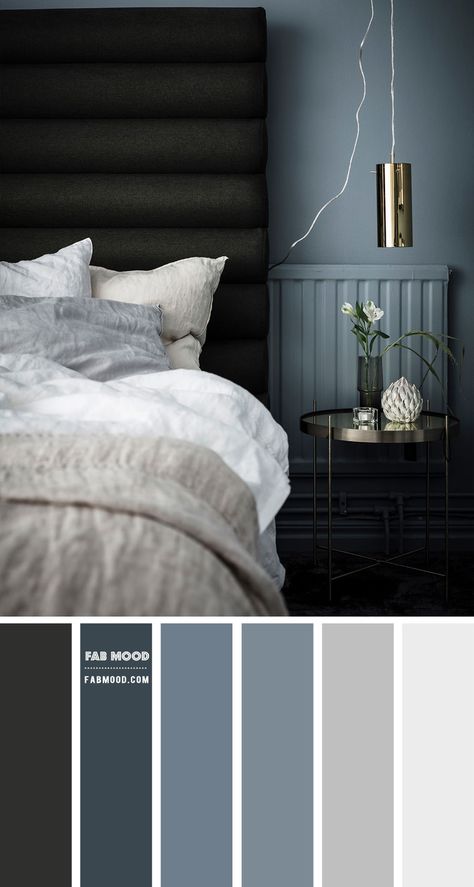 Blue Grey and Charcoal Bedroom Color Scheme Colors That Go With Dark Gray, Grey Colour Scheme Bedroom, Grey Bedroom Colors, Charcoal Bedroom, Wedding Color Palettes, Bedroom Colour, Bedroom Color Combination, Themes Wedding, Bedroom Colour Palette