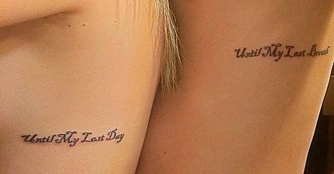 Tags: Quotes, English Quotes, Until my last day, Languages, English, Matching, Couple Matching Tattoos, Love Tattoos, For couples. Body parts: Rib. Matching Rib Tattoos, Tattoo Matching Couples, Matching Couple Tattoos Quotes, Love Tattoos For Couples, Tatts Ideas, Rib Tattoo Quotes, Tattoos For Couples, Tattoos Love, Matching Tats