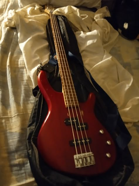 Red Bass Aesthetic, Bass Gitaur, Red Bass Guitar, Bass Guitar Aesthetic, Bass Aesthetic, Playing Bass Guitar, Rockstar Guitar, Time Travel Stories, I Love Bass