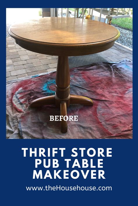 Check out how I transformed this Pub Table I found at a local thrift Store. Pub Table Decor Ideas, Pub Style Table, Pub Table And Chairs, Top Kitchen Table, Round Pub Table, Kitchen Table Makeover, Staining Furniture, High Top Tables, Wine Table