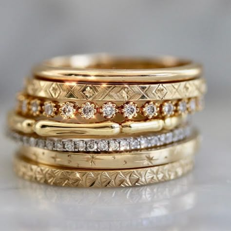 Stacking Rings Diamond, Ring Combinations, Star Celestial, Stacking Rings Wedding, Stacked Wedding Rings, Jewellery Board, Gold Rings Fashion, Ring Stack, Rings Diamond