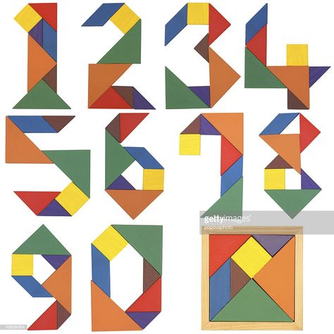 Stock Photo : Numbers set, tangram Photo Numbers, Tangram Activities, Tangram Patterns, Tangram Puzzles, Maths Games, Math Work, Hand Crafts For Kids, Printable Numbers, Coding For Kids