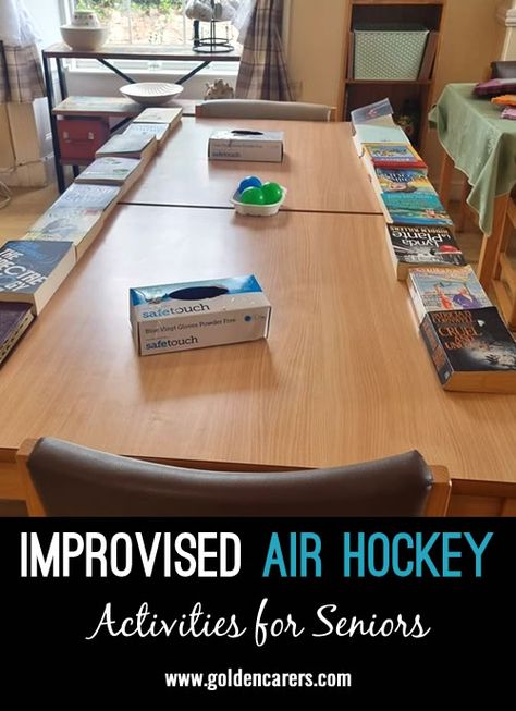 Improvised Air Hockey: Create a fun and easy air hockey game at home using simple materials! Hockey Diy, Activities For Seniors, Frog Games, Nursing Home Activities, Senior Games, Seated Exercises, Elderly Activities, Senior Activities, Hockey Game