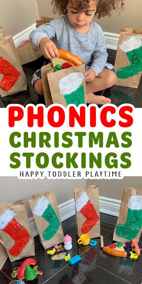 Phonics Christmas Activity - HAPPY TODDLER PLAYTIME Christmas Activities For 3 Yrs Kids, Christmas Game Toddler, Christmas Learning Activities For Kids, Children Christmas Activities, Christmas Lessons For Preschoolers, Preschool Christmas Activity, December Pre K Activities, Christmas Party Ideas Preschool, Elf Toddler Activities