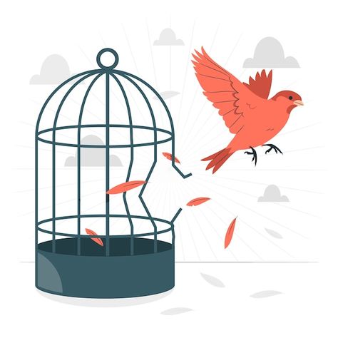 Free vector bird breaking out of cage co... | Free Vector #Freepik #freevector #cage #freedom-bird #peace #freedom Bird Cage Illustration, Bird Free, Concept Illustration, Bird Cage, Graphic Resources, Banners, Vector Free, Birds, ? Logo