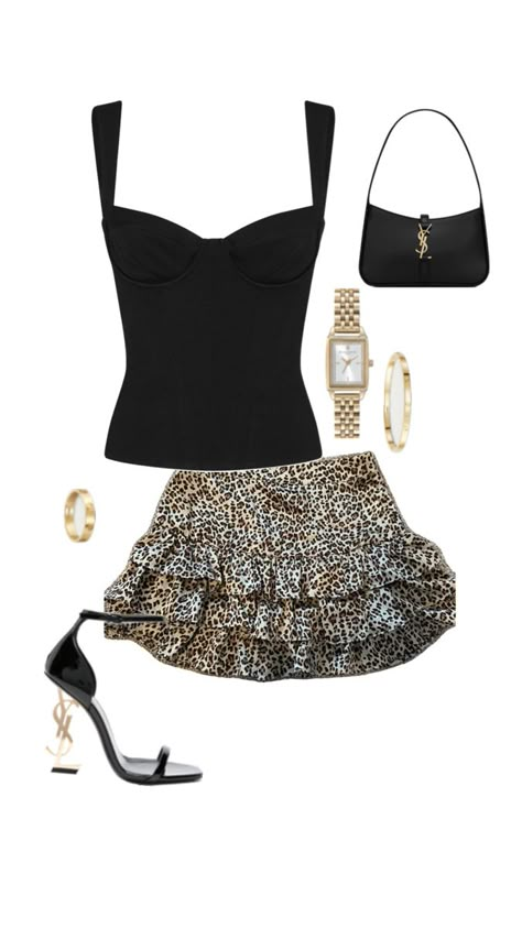 #fit # goingoutoutfit #yslheels #yslbag #black #leopardprint Ibiza Outfits, Girl Fashion Style, Clubbing Outfits, Party Fits, Fresh Outfits, Casual Preppy Outfits, Clothes Pictures, Causual Outfits, Simple Trendy Outfits