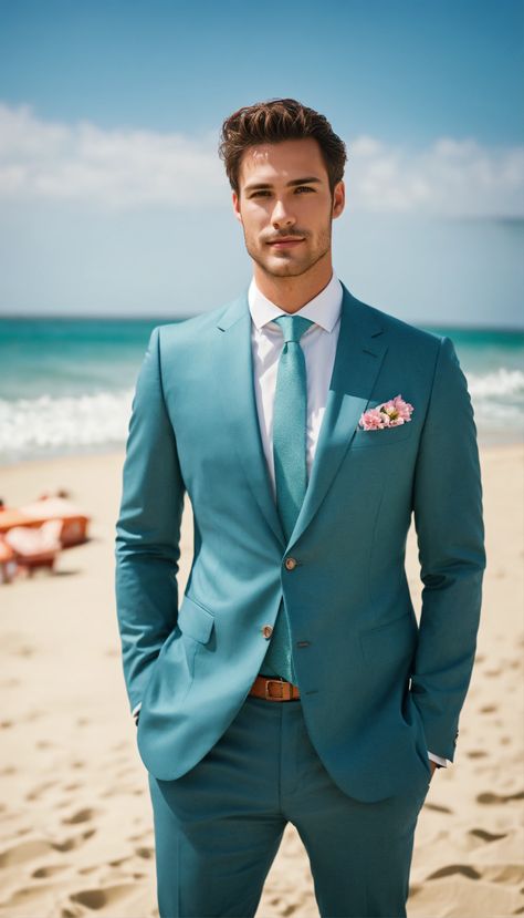 Man In A Blue Suit On The Beach Gents Dress, Aqua Blue Dress, Baby Cheeks, Unboxing Videos, Blue Suit, All About Fashion, Blue Dress, Aqua Blue, Life Style