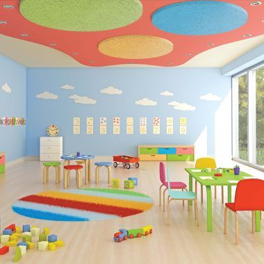 TECTUM Panel Art Daycare Room Design, Daycare Room Ideas, Indoor Playground Design, Daycare Rooms, Kindergarten Interior, Preschool Designs, Ceiling Solutions, Classroom Interior, Daycare Decor