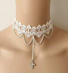 Amazon.com: EMAXELER Lolita Gothic Vintage Stylish Romantic Clear Ribbon Choker… White Lace Choker, Elegant Choker, White Choker, Lace Choker Necklace, Cross Choker, Queen Jewelry, Lace Choker, Cheap Necklaces, Lace Necklace