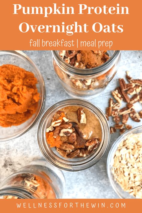 Meal Prep Breakfasts, Protein Overnight Oats Recipe, Meal Prep Protein, Overnight Oats Recipe Breakfast, Pumpkin Spice Overnight Oats, Pumpkin Overnight Oats, Protein Overnight Oats, Paleo Meal Prep, Pumpkin Oats