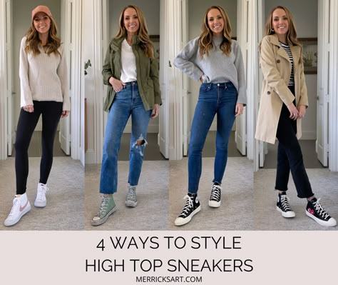 Leather High Top Converse Outfits, Hi Top Outfit Women, Hightop Sneakers Outfits, Superga High Top Outfit, Hi Top Trainers Outfit, High Top Sneakers And Jeans, Hightop Sneakers Outfits Women, How To Tie High Top Nike, Chuck High Tops Outfit