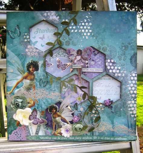 Fairyland Frame - Fairy Dust Collection Fairy Scrapbook Ideas, Scapebook Layouts, Fairy Scrapbook, Fairy Journal, Kaisercraft Scrapbooking, Kaisercraft Layouts, Hexagon Cards, Pretty Fairy, Mixed Media Layout