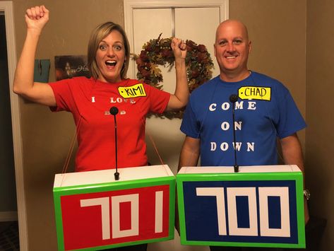 Price is Right couple costume Diy Price Is Right Wheel Costume, Price Is Right Costume Diy, Price Is Right Trunk Or Treat, Price Is Right Big Wheel Diy, The Price Is Right Costume, The Price Is Right Trunk Or Treat, Price Is Right Halloween Costume, Price Is Right Costume, The Price Is Right Shirt