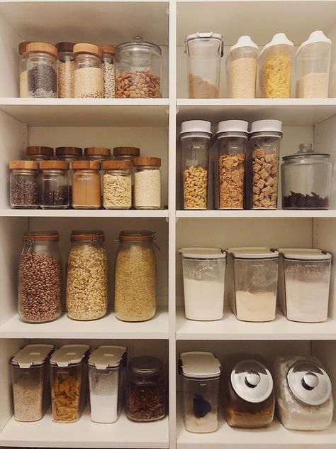 Pantry Organization + Grocery Planning. | In Honor Of Design Tiny Pantry, Pantry Plans, Black Kitchen Decor, Pantry Room, Organized Pantry, Pantry Organisation, Desain Pantry, Kabinet Dapur, Kitchen Organization Pantry