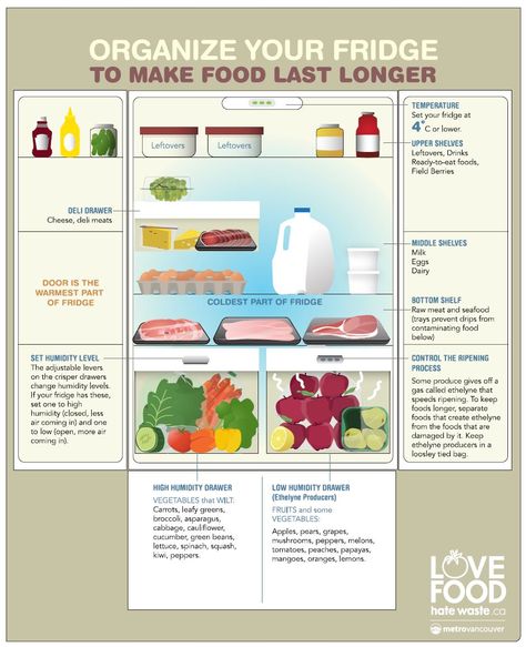 Refrigerator Storage Times, How To Organise Fridge, How To Properly Store Food In Fridge, Proper Food Storage In Fridge, Fridge Stock Up, Fridge Organization Chart, Fridge Zones Organization, Storing Food In Fridge, Refrigerator Food Storage