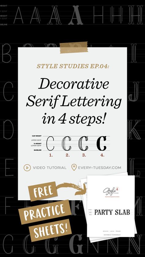 Decorative Serif Lettering in 4 Steps - Every-Tuesday Procreate Practice, Procreate Hacks, Serif Lettering, Ipad Lettering Procreate, Handwriting Ideas, Procreate Tutorials, Free Calligraphy Fonts, Hand Lettering Styles, Faux Calligraphy