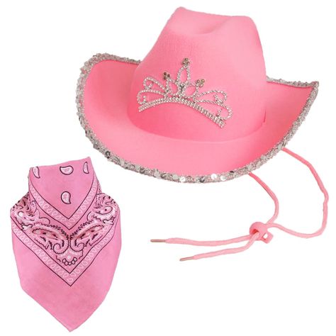 PRICES MAY VARY. 100% Cotton Cowboy Hat for Adults comes in a variety of great color, along with a cotton paisley bandana. Rock that Western rodeo look for all your costume parties or themed events, with this cowgirl costume set. Felt cowboy hats and bandanas are high-quality, durable fabric, and bandana consists of cotton for easy wear. Comfortable accessory for long wear, these costumes are perfect for a Texan cowboy get-up. Fun costume hat for Christmas, office parties, Halloween, or anytime Cheap Pink Short Brim Cowboy Hat, Pink Western Felt Hat For Rodeo, Cheap Pink Cowboy Hat With Curved Brim, Glam Cowboy, Pink Princess Cowgirl Hat, Coboy Hat Pink, Hat And Bandana, Kids Cowboy Hats, Christmas Party Hats