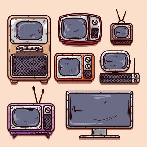 Old School Tv Drawing, Cute Tv Drawing, Tv Cartoon Drawings, Vintage Tv Drawing, Cartoon Tv Drawing, Retro Tv Drawing, Vintage Tv Aesthetic, Old Tv Drawing, Old Tv Aesthetic