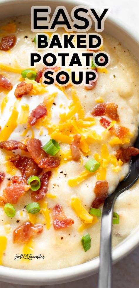 Potato Soup With Bacon, Baked Potato Soup Easy, Easy Baked Potato, Baked Potato Soup Recipe, Soup With Bacon, Potato Soup Easy, Keto Kitchen, Loaded Potato Soup, Loaded Baked Potato Soup