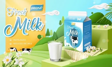 Mood Broad, Insta Design, Milk Design, Milk Brands, Banner Design Layout, Ad Banner, Fresh Brand, Adobe Illustrator Graphic Design, Milk Box