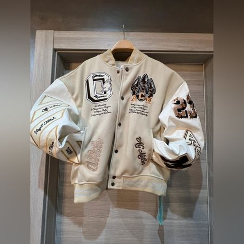 Bomber AC Milan Varsity Jacket Off White Varsity Jacket, Ac Milan, Baseball Jacket, Varsity Jacket, Milan, Mens Jackets, Jackets & Coats, Man Shop, Off White