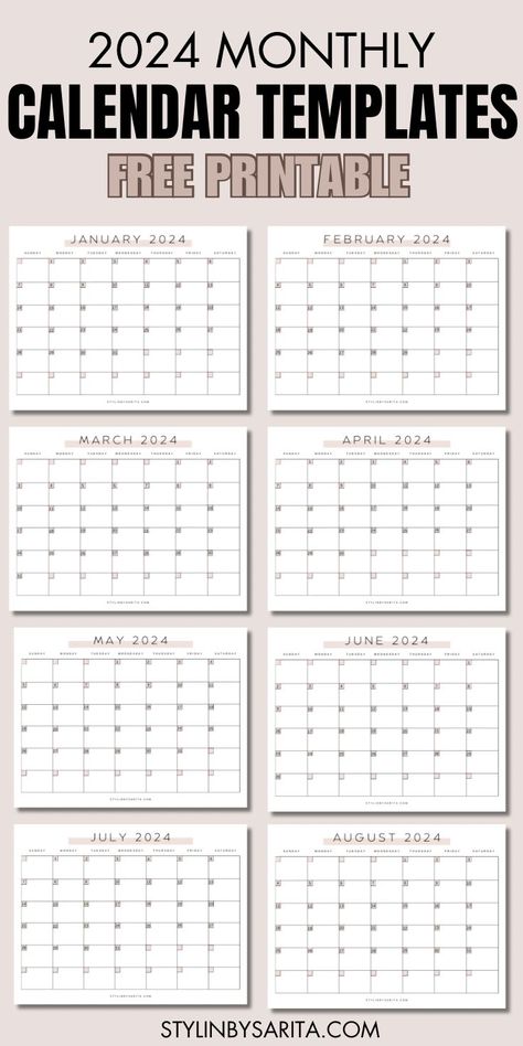 monthly calendar templates 2024 Printable Calendar Free, Calander Printable, Free Calender, Printable Calendar Design, Free Monthly Planner, 2024 Monthly Calendar, Free Monthly Calendar, Free Printable Calendar Templates, Calendar Design Template