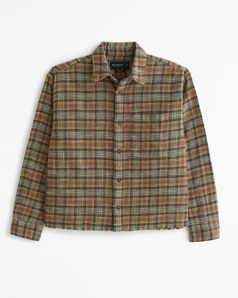 Men's Cropped Flannel | Men's Tops | Abercrombie.com Cropped Flannel, Brown Flannel, Flannel Men, Wardrobe Refresh, American Clothing, Men's Tops, Suits Coats, Flannel Fabric, Green Plaid