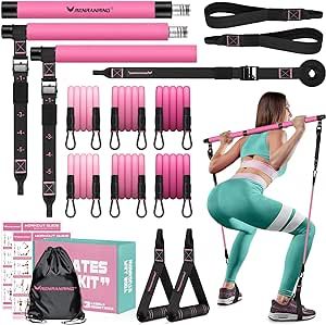 Pilates Bar Kit with Resistance Bands, Multifunctional Yoga Pilates Bar with Heavy-Duty Metal Adjustment Buckle for Women & Men, Home Gym Pilates Resistance Bar Kit forFull Body Workouts Girl Fitness Aesthetic, Stretches At Home, Pilates Set, Work Out From Home, Becoming Healthy, Pilates Home, Workout Stretches, Pilates Bar, Modest Gym Outfit