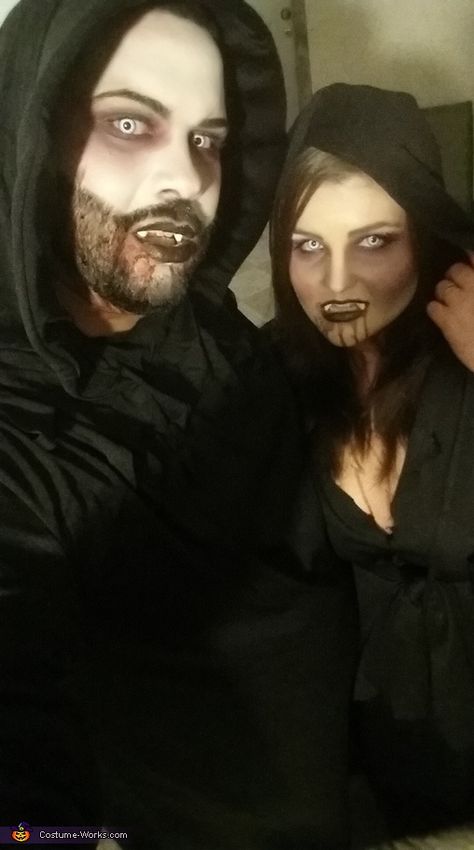 Vampires - Halloween Costume Contest via @costume_works Halloween Makeup Couples, Vampires Costume, Vampire Costume Diy, Halloween Costumes 2014, Vampire Halloween Costume, Costumes For Couples, Homemade Costume, Costume Works, Wife And Husband